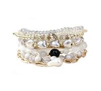 A-yeite Boho Multilayer Stackable Beaded Stretch Bracelet Set for Women, Colorful Glass Crystal Resin Heart Charm with Gold Plated Chain, Summer Beach Jewelry, M, Glass, no gemstone