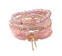 A-yeite Boho Stackable Beaded Stretch Bracelet Set for Women, Pearl Crystal Glass with Bow Charm, Handmade Multilayer Bead Bracelets, Summer Beach Holiday Jewelry, M, Acrylic, no gemstone