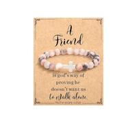 A-yeite Christian Gifts for Women, Natural Stone Beads Cross Bracelet Faith Religious Jesus Baptism Communion Confirmation Bracelet for Christian Friend Jewelry, Adjustable, Stone, no gemstone