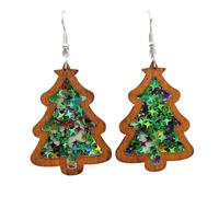 A-yeite Colorful Christmas Tree Wood Earrings for Women Handmade Cute Star Glitter Acrylic Xmas Tree Dangle Earrings Christmas Party Holiday Festival Jewelry Gift, Wood, No Gemstone