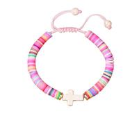 A-yeite Colorful Soft Clay Bracelet Cross Dopamine Bohemian Style Bracelet Handmade Corded Bracelet Adjustable Charm Bracelet, One Size, No Metal, no gemstone