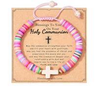 A-yeite Colorful Surfer Cross Bracelet for Women Girls First Communion Stretch Beaded Bracelets Christian Religious Preppy Bracelet Friendship Jewelry Gift, Adjustable, Resin, No Gemstone