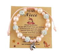 A-yeite First Day of School Back To School Pink Pearl Knit Bracelet Inlaid Bling Rhinestone Heart Animal Shaped String Adjustable Bracelet Creative Fashion Jewelry, One Size, 塑料, no gemstone