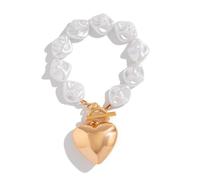 A-yeite Gold Plated Chunky Love Heart Pendant Bracelet for Women Baroque Imitation Irregular Pearl Beads Bracelets Birthday Valentine Day Jewelry, One Size, Metal, no gemstone