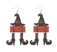 A-yeite Halloween Earrings for Women Funny Cute Ghost Pumpkin Bats BOO Dangle Earring for Halloween Cosplay Costume Party Jewelry, Wood, No Gemstone