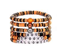 A-yeite Halloween Stackable Bracelets for Women Boho Ghost Spider Bat Beaded Elastic Stretch Bracelets Set Halloween Costume Party Holiday Jewelry, One Size, Polymer Clay, no gemstone