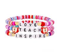 A-yeite Handmade Teacher Appreciation Bracelet Ploymer Clay Acrylic Stackable Stretch Bracelet Letter Love Teach Inspire Beads Bracelets for Women Jewelry, Adjustable, Zinc, no gemstone