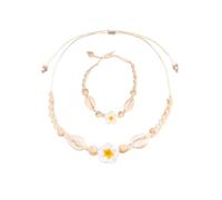 A-yeite Hawaiian Plumeria Necklace Bracelet Jewelry Set for Women Adjustable Flower Shell Choker Necklace Bracelet Summer Beach Holiday Vacation Party Jewelry Gift, One Size, Resin, No Gemstone