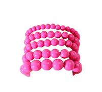 A-yeite Hot Pink Beaded Stretch Bracelets, Resin Round Bead, Stackable Multilayer Set, Candy Color, Bohemian Style for Women Party Jewelry, M, Acrylic, no gemstone