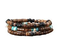 A-yeite Multilayer Coconut Puka Shell Stackable Bracelets Bohemian Vintage Wood Beaded Elastic Bracelet for Women Men Summer Beach Vacation Holiday Jewelry Gift, M, Wood Plastic, no gemstone