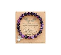 A-yeite Natural Stone Guardian Angel Charm Bracelet Sympathy Gift for Loss of Loved One Inspirational Religious Crystal Beaded Stretch Bracelet Jewelry for Women, Adjustable, Stone, no gemstone