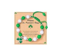 A-yeite St Patrick’s Day Bracelet Gift for Women Handmade Clover Shamrock Green Leaf Charm Stretch Braided Bracelets St. Patrick’s Day Lucky Irish Festive Holiday Party Jewelry, M, Metal Nylon, no