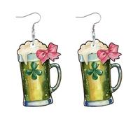 A-yeite St. Patrick's Day Green Clover Earrings Lucky Irish Shamrock Hat Beer Bottle Bow Acrylic Dangle Drop Earrings for Women Holiday Party Jewelry Gift, M, Acrylic Metal, No Gemstone