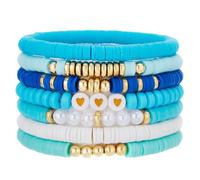 A-yeite Surfer Heishi Multilayer Clay Beaded Stackable Bracelets Bohemian Colorful Polymer Clay Beads Stretch Bracelets for Women Friendship Summer Beach Vacation Preppy Jewelry Gifts, M, Polymer Clay