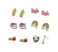 A-yeite Teacher Appreciation Enamel Stud Earrings Set, Graduation Back to College School Theme Pencil Painting Teach Book Earrings, 6 Pairs, Lightweight, Teacher’s Day Gifts Jewelry, S, Metal, No