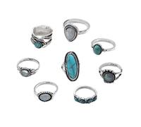 A-yeite Turquoise Rings for Women 8pcs Opal Leaf Teardrop Stackable Knuckle Ring Set Vintage Bohemian Finger Jewelry, Metal, No Gemstone