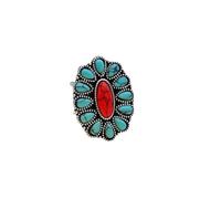 A-yeite Vintage Western Turquoise Flower Oval Geometric Ring Bohemian Stone Adjustable Joint Knuckle Rings Party Statement Jewelry for Women, Metal, No Gemstone