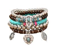 A-yeite Western Cowboy Turquoise Bracelets for Women Boho Bull Cow Head Heart Boot Multilayer Beaded Stretch Stackable Bracelets Country Concert Cowgirl Outfit Jewelry Gift, Adjustable, Metal, no