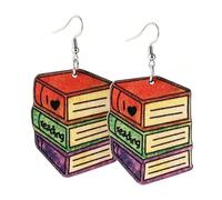 A-yeite Women's Book Themed Drop Earrings Acrylic Cute Apple Charm Gift for Teacher Appreciation Readers Book Lovers Librarian, One Size, Acrylic, No Gemstone