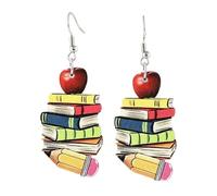 A-yeite Women's Book Themed Drop Earrings Acrylic Cute Apple Charm Gift for Teacher Appreciation Readers Book Lovers Librarian, One Size, Acrylic, No Gemstone