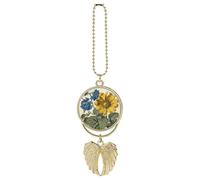 A Yellow Flower Stem Car Pendant, Rear View Mirror Hanging Ornament, Auto Decor for Rearview Mirror, Keychain Golden-Style