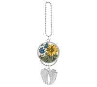 A Yellow Flower Stem Car Pendant, Rear View Mirror Hanging Ornament, Auto Decor for Rearview Mirror, Keychain Silver-Style