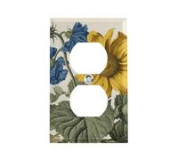A Yellow Flower Stem Outlet Cover, American Standard Wall Plate with Screws - Heat & Impact Resistant Stainless Steel, 1-Gang Duplex Socket Cover for Home Decor