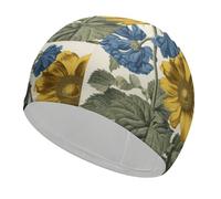 A Yellow Flower Stem Swim Cap for Adult, Elastic Fabric Swimming Cap, Comfortable Bathing Cap for Long & Short Hair