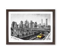 A Yellow Taxi Cab in New York Painting Framed Print | A2 Walnut Framed Wall Art | Ready to Hang | Modern Historical Picture | Living Room Bedroom Lounge Office