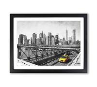 A Yellow Taxi Cab In New York Painting Modern Art Framed Print | A3 Black Framed Wall Art | Ready to Hang | Modern Historical Picture | Living Room Bedroom Lounge Office