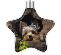 A Yorkshire Terrier Nestled in A Hole 3D Christmas Hanging Ornaments Star Pendant Xmas Ornament Farmhouse Christmas Tree Decoration for Fireplace Window Crafts Holiday Party Supply Home Decor