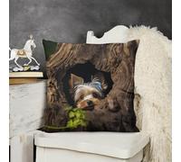 A Yorkshire Terrier Nestled in A Hole Plush Pillow Case Soft Fluffy Decorative Throw Pillow Cover with Invisible Zipper Double Side Personality Cushion Case for Couch Bed Sofa Car Bedroom 18 "x18