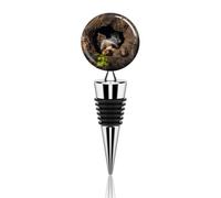 A Yorkshire Terrier Nestled in A Hole Wine Stopper Zinc Alloy Beverage Bottle Stopper Reusable Leak Proof Wine Cork Cute Champagne Saver Decorative Bottle Sealer Plug Gift for Men Women