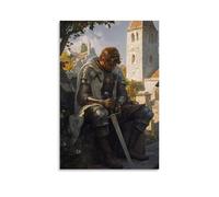 A Young Knight Sharpens His Blade As Scripture Echoes from The Nearby Chapel Tower. Wall Art Mural Modern Decoration Hanging Art Poster 08x12inch(20x30cm)