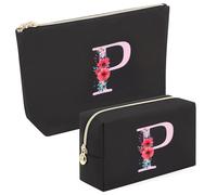 A-Z 2 Pcs Initial Makeup Bag Set, Birthday Gifts for Women, Toiletry Bags for Women, Holiday Essentials for Women, Bride Bridesmaid Gift Cosmetic Bags(P)