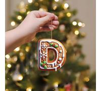 A-Z 26 Gingerbread Alphabet Ornaments for Christmas Tree Decorations, Candy Cane Initial Letter Xmas Pendant with Berries Pattern, Christmas Tree Hanging Ornaments DIY for Home Party Decor