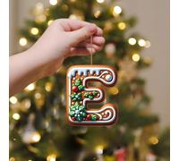 A-Z 26 Gingerbread Alphabet Ornaments for Christmas Tree Decorations, Candy Cane Initial Letter Xmas Pendant with Berries Pattern, Christmas Tree Hanging Ornaments DIY for Home Party Decor