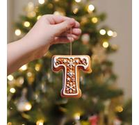 A-Z 26 Gingerbread Alphabet Ornaments for Christmas Tree Decorations, Candy Cane Initial Letter Xmas Pendant with Berries Pattern, Christmas Tree Hanging Ornaments DIY for Home Party Decor