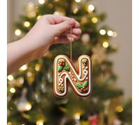 A-Z 26 Gingerbread Alphabet Ornaments for Christmas Tree Decorations, Candy Cane Initial Letter Xmas Pendant with Berries Pattern, Christmas Tree Hanging Ornaments DIY for Home Party Decor