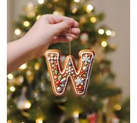 A-Z 26 Gingerbread Alphabet Ornaments for Christmas Tree Decorations, Candy Cane Initial Letter Xmas Pendant with Berries Pattern, Christmas Tree Hanging Ornaments DIY for Home Party Decor