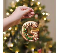 A-Z 26 Gingerbread Alphabet Ornaments for Christmas Tree Decorations, Candy Cane Initial Letter Xmas Pendant with Berries Pattern, Christmas Tree Hanging Ornaments DIY for Home Party Decor