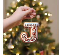 A-Z 26 Gingerbread Alphabet Ornaments for Christmas Tree Decorations, Candy Cane Initial Letter Xmas Pendant with Berries Pattern, Christmas Tree Hanging Ornaments DIY for Home Party Decor