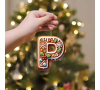 A-Z 26 Gingerbread Alphabet Ornaments for Christmas Tree Decorations, Candy Cane Initial Letter Xmas Pendant with Berries Pattern, Christmas Tree Hanging Ornaments DIY for Home Party Decor