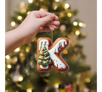 A-Z 26 Gingerbread Alphabet Ornaments for Christmas Tree Decorations, Candy Cane Initial Letter Xmas Pendant with Berries Pattern, Christmas Tree Hanging Ornaments DIY for Home Party Decor