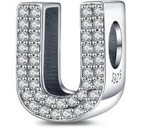 A-Z Alphabet Letter Name Initial Tag Personalised Monogram Surname Birthday Charm Bead Pendant 925 Sterling Silver Compatible With Pandora Charm Moments Bracelet (U)