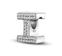 A-Z Alphabet Letter Name Initial Tag Personalised Monogram Surname Birthday Charm Bead Pendant 925 Sterling Silver Compatible With Pandora Charm Moments Bracelet (I)