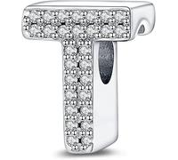 A-Z Alphabet Letter Name Initial Tag Personalised Monogram Surname Birthday Charm Bead Pendant 925 Sterling Silver Compatible With Pandora Charm Moments Bracelet (T)