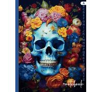 A-Z alphabetical notebook journal with index tabs lined pages - Skull Roses Themed: Sapphire Whispers: Flowered Blue - For women men - college ruled - Composition notebook