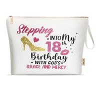 A-Z BAG 18th Birthday Gifts for Women - Personalised Glitter Makeup Bag,Cosmetic Pouch Present for Mum & Friends,Stepping into My 18th Birthday Keepsake