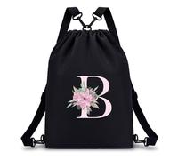 A-Z BAG Drawstring Swimming Bag Initial Gifts for Girls Kids (Black, B)